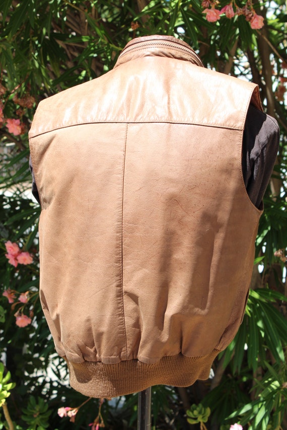 80s Brown Leather Vest w Pockets Small (Vintage /… - image 5