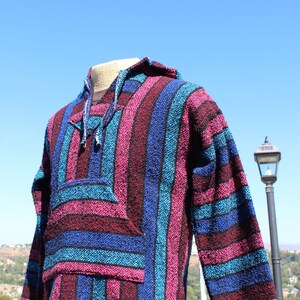 Blue / Pink Striped Baja Small Hoodie Vintage / 90s image 4