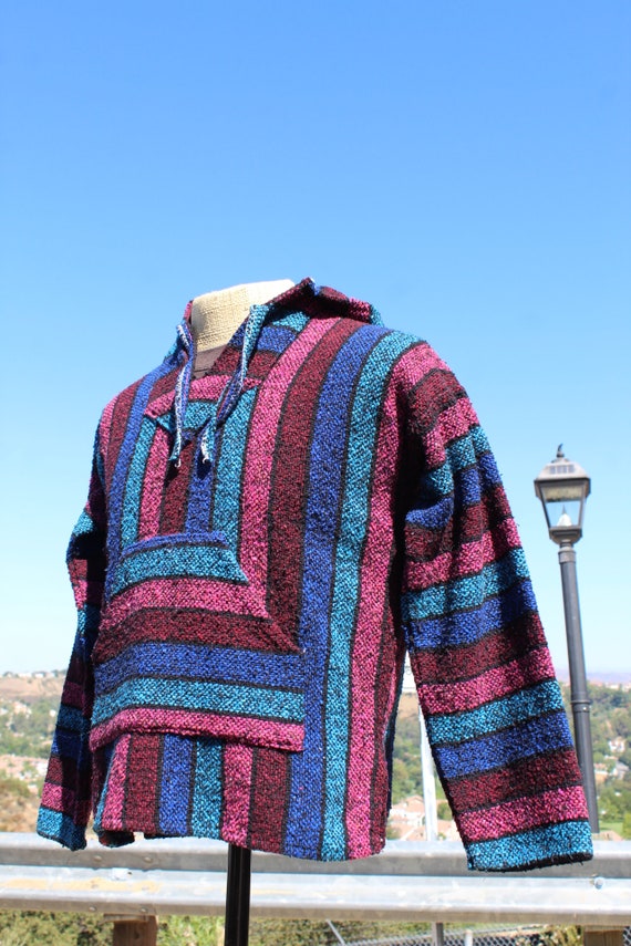 Blue / Pink Striped Baja Small Hoodie (Vintage / … - image 4