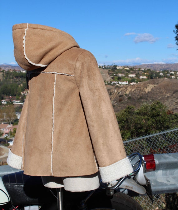 Kid's Vegan Brown Shearling Coat w/ Hood (Vintage… - image 5