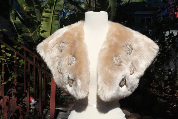 Light Brown Faux Fur Cropped Vest Shrug W Sequins vintage 80s Etsy