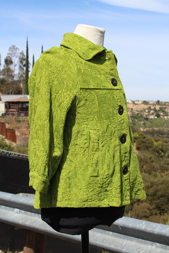 Green Corduroy 60s Chartreuse Women's Swing Coat … - image 2