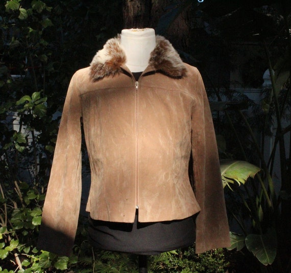 Vintage 70s Brown Faux Suede Finish Coat w/ Faux … - image 1