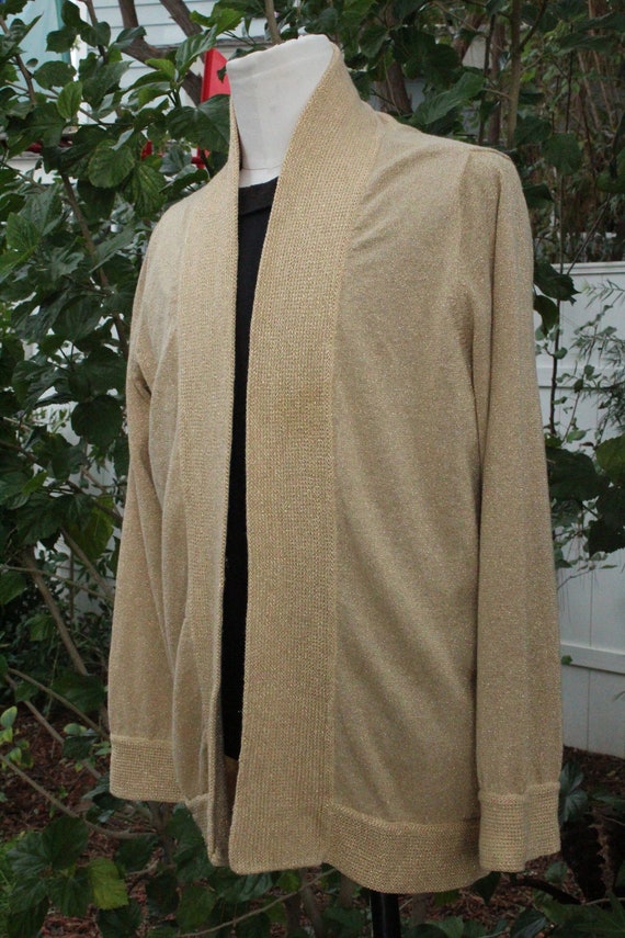 Metallic Gold Long Open Sweater (Vintage / 80s) - image 3