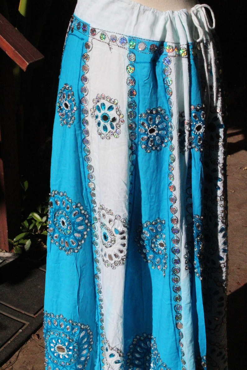 Blue / White Rhinestone & Mirrored Full Length Skirt vintage / 80s Etsy