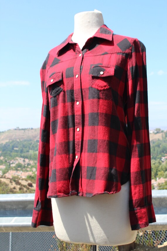 Cotton Red and Black Plaid Medium Shirt (Vintage … - image 2