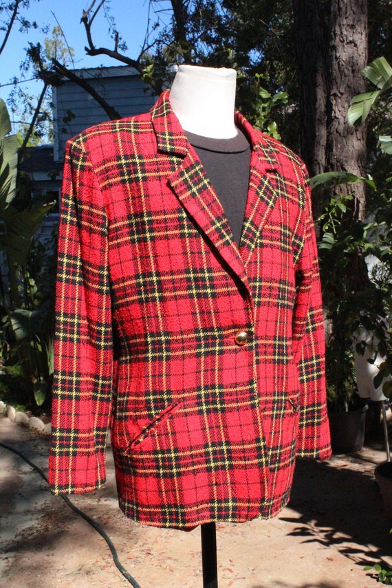 Vintage Red and Black Plaid Wool Blazer (Vintage … - image 2