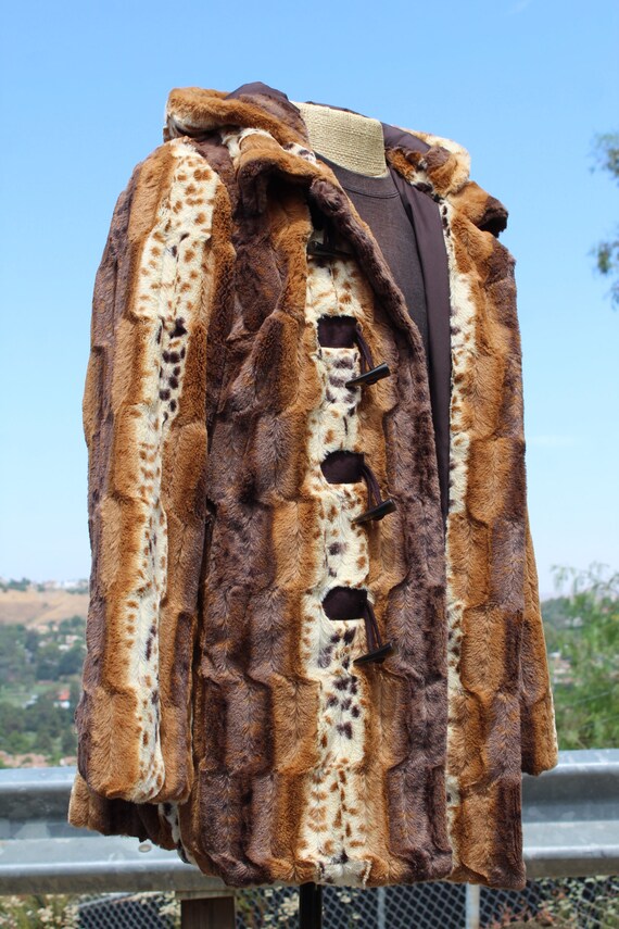 80s Faux Fur Cheetah Reversible Jacket w Toggles … - image 7