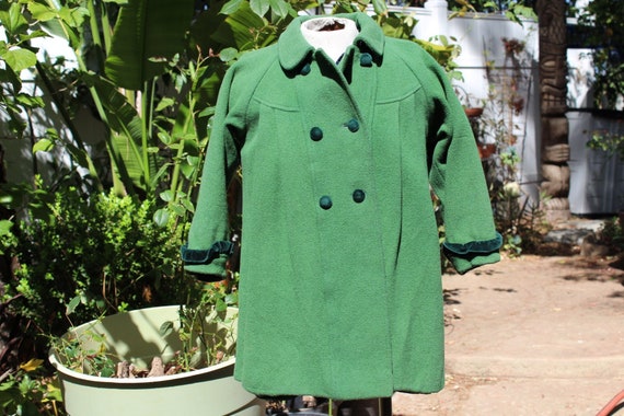 Vintage 50s Green Wool Kids Jacket 6 (Vintage / T… - image 1