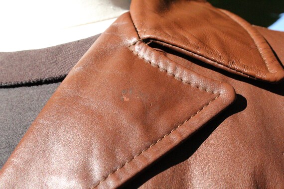 Long Vintage 70s Brown Leather Sears Jacket w/ Re… - image 7