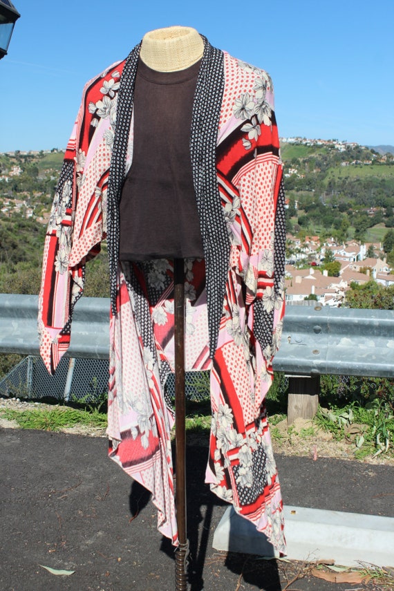 Flowy Red Patterned Cardigan (Vintage/ 90s) - image 2