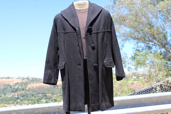 60s Black Wool Womens Overcoat Medium (Vintage / … - image 2
