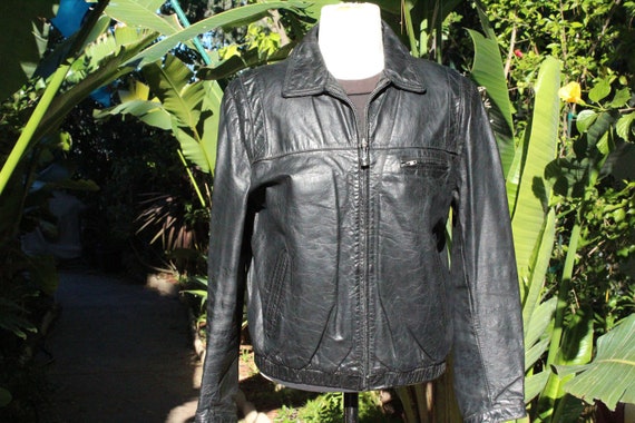 Vintage 70s Black Wilsons Leather Motorcycle Jack… - image 1