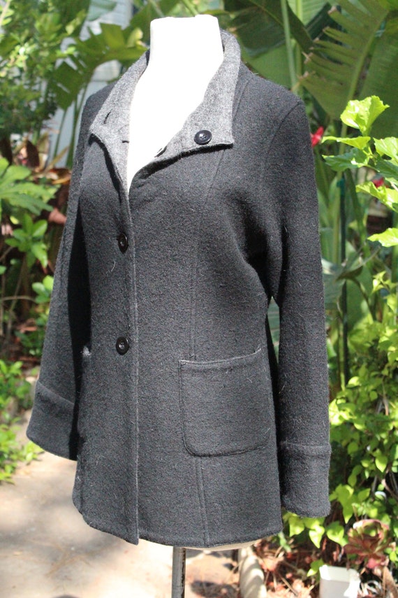 Italian Black / Grey Moreno Wool Reversible Coat … - image 3