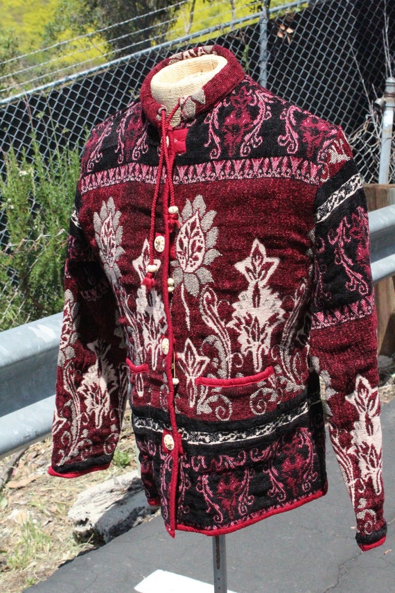 Red Cotton Indian Print 4 Shell Button Jacket (Vi… - image 3