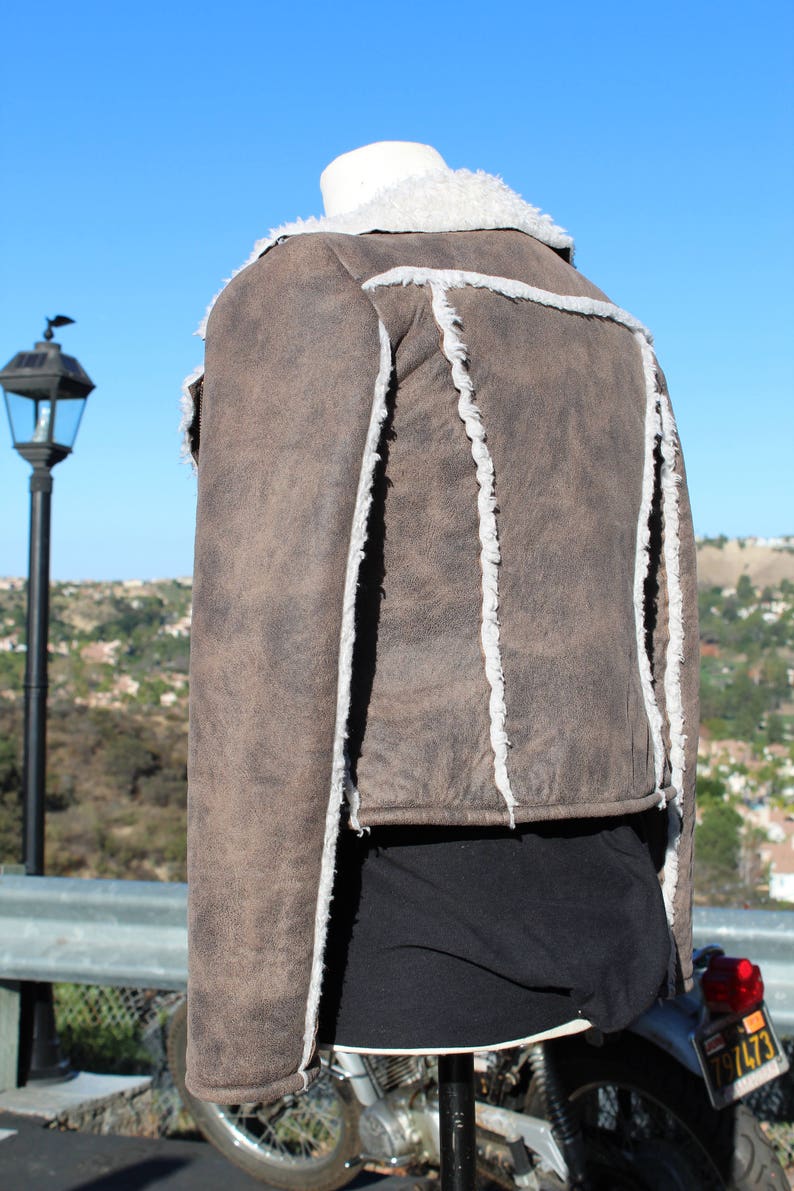 Vintage Brown Vegan Motorcycle Jacket with White Shearling Vintage / 80s image 4