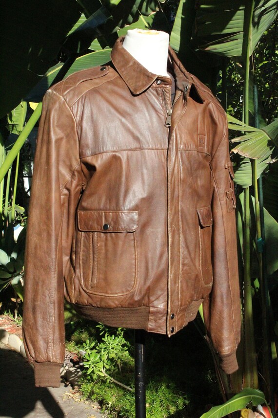 Vintage 80s Brown Leather Bomber Jacket JBL (Vint… - image 3