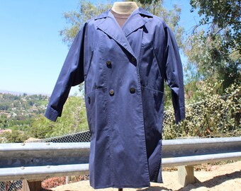 80s Blue Double Breasted Water Proof Trench Coat Small (Vintage / 80s / Nordstrom's)