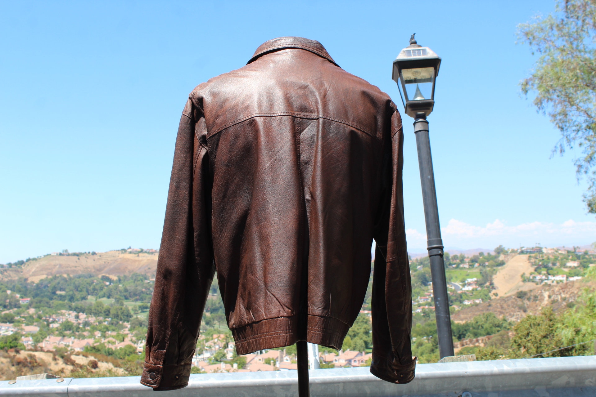 Rare Vintage Brown Leather Field & Stream Bomber Jacket Large