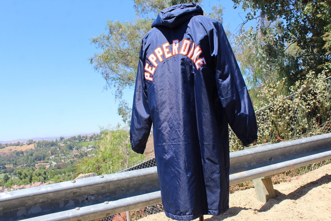 Blue Pepperdine Swim Jacket W Orange Lining Small Made in USA vintage