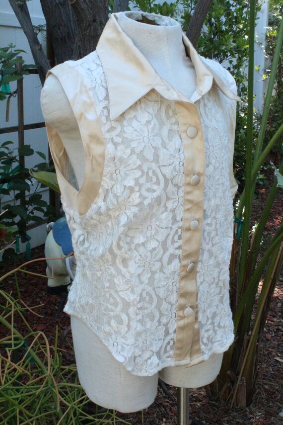 70s White Lace Satin Tiska Shirt Made in USA (Vin… - image 3