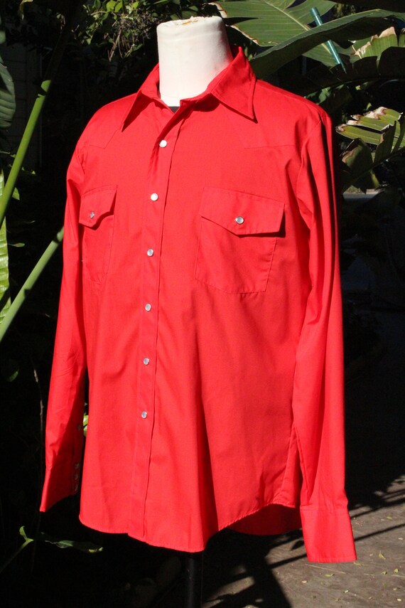 Vintage 60s Bright Red Western Cowboy Shirt NOS M… - image 9