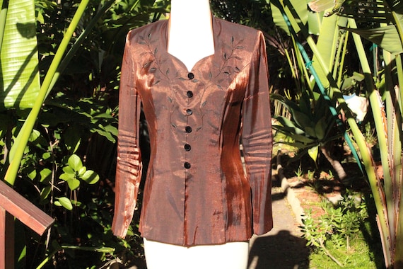 Vintage 70s Shiny Brown Womens Coat Made in USA (… - image 1