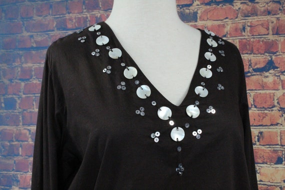 Shell Adorned Brown Cotton Boho Shirt Vintage 90s Marks /& Spencer