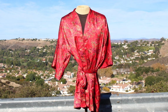 Red Robe with Red Rose Print (Vintage / 80s) - image 1