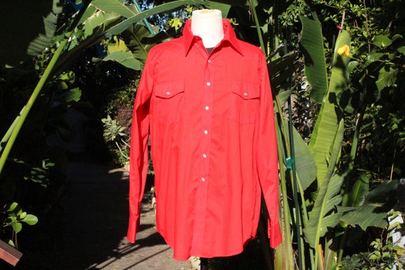 Vintage 60s Bright Red Western Cowboy Shirt NOS M… - image 1