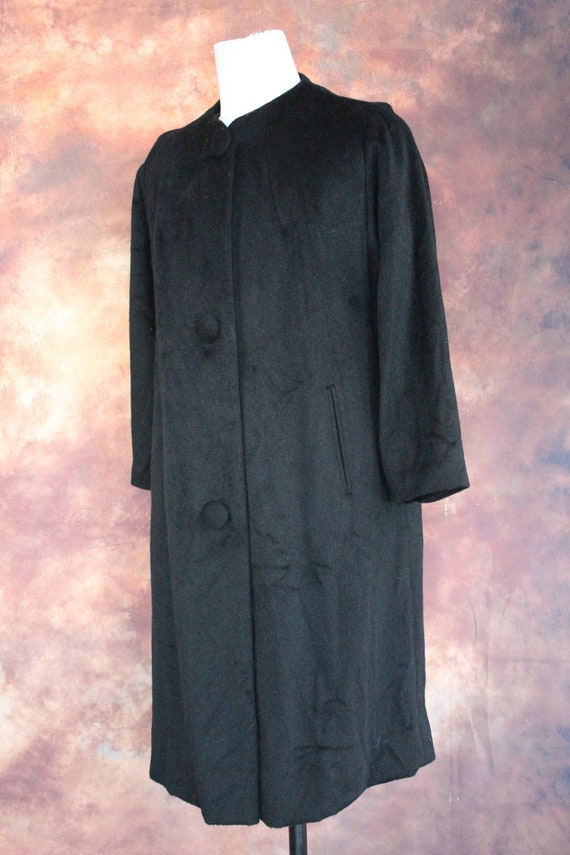 Vintage 50s Black Wool 3 Button Swing Coat ILGWU … - image 3