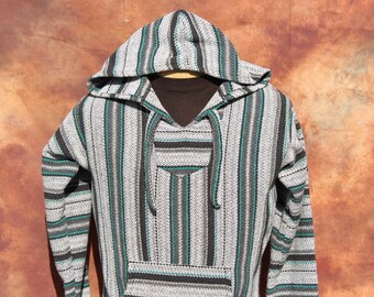 White / Black / Green Baja Hoodie Medium (Vintage/SenorCabeza/90s)