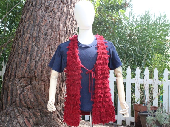 Fluffy Red Long Knit Vest (Vintage / 70s) - image 1