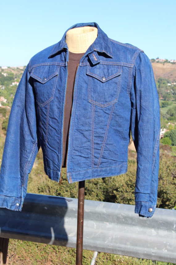 60s Blue Denim Jeans Jacket w Wool Lining 40 (Vin… - image 2
