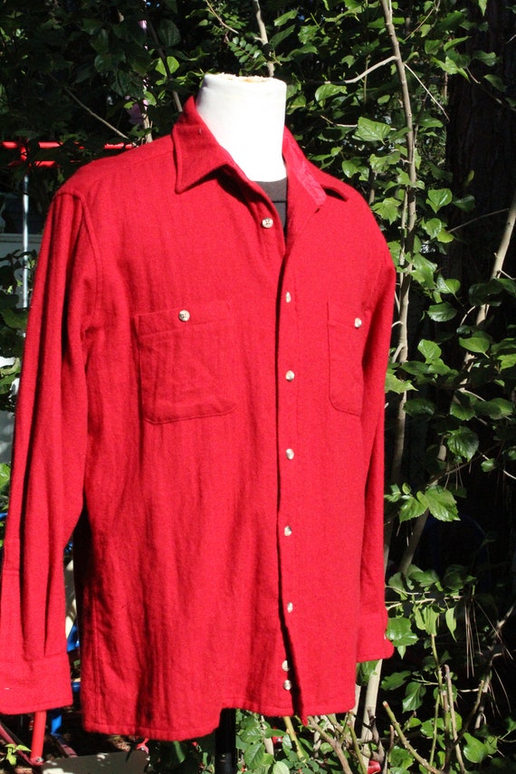Vintage 80s Red Wool Work Shirt w Pockets (Vintag… - image 2