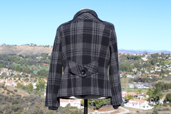 80s Black Grey Plaid Wool Peacoat (Vintage / 80s) - image 6