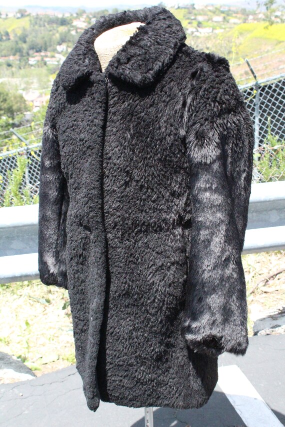 Black Faux Fur Coat w Shiny Arms (Vintage / 80s) - image 3