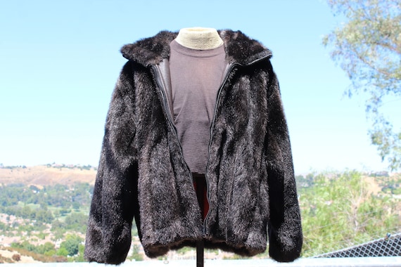 80s Black Faux Fur Womens Medium Made in USA (Vin… - image 1