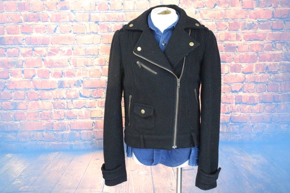 Black Wool Blend Motorcycle Jacket XS vintage / 90s - Etsy