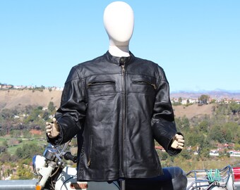 Vintage Black Leather Armored Motorcycle Jacket (Vintage / 90s /Germany)
