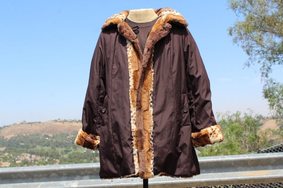 80s Faux Fur Cheetah Reversible Jacket w Toggles … - image 2