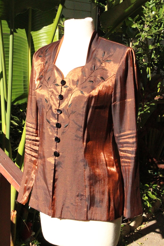 Vintage 70s Shiny Brown Womens Coat Made in USA (… - image 2