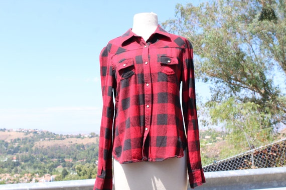 Cotton Red and Black Plaid Medium Shirt (Vintage … - image 1