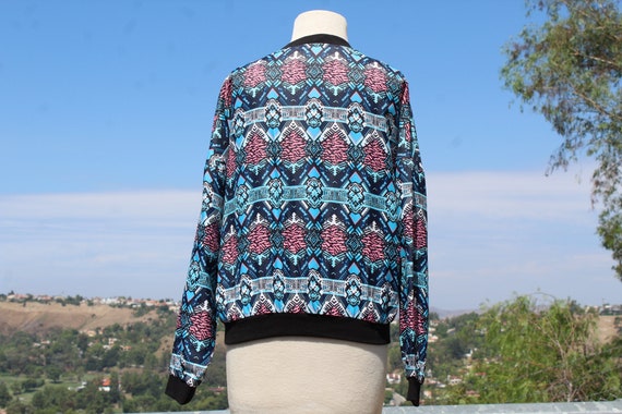 Blue Patterned Lightweight Bomber Jacket Small (V… - image 4