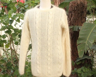 White Mohair Blend Shiny Shiny Pull Over Sweater (Vintage / 80s)