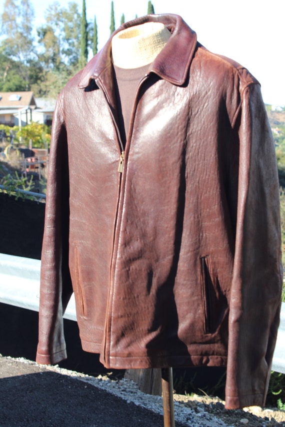 Vintage Dark Brown Leather Bomber Jacket XL (Vint… - image 2