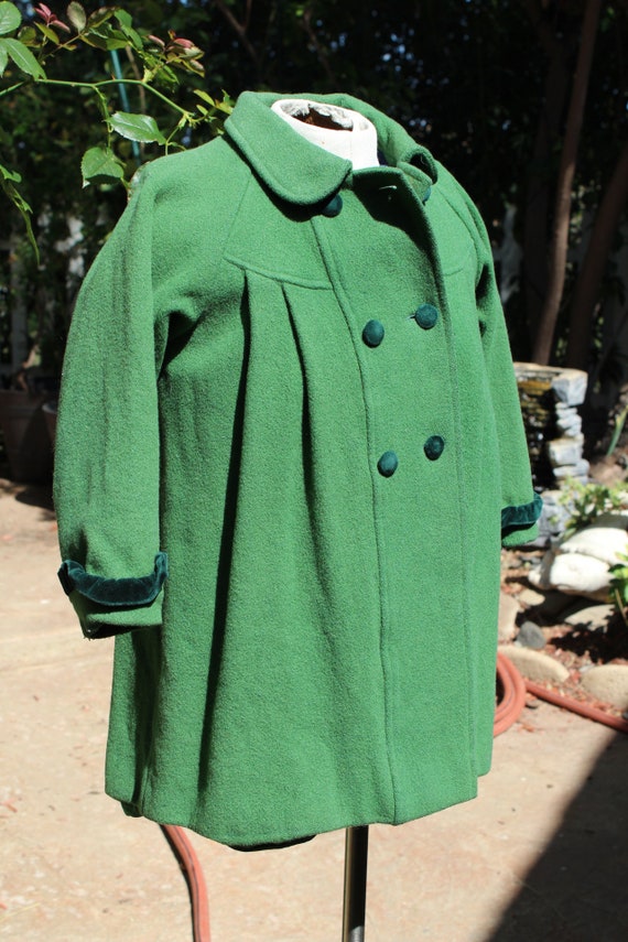 Vintage 50s Green Wool Kids Jacket 6 (Vintage / T… - image 6