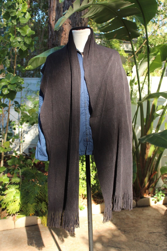 Black Long Wide Scarf w/ Fringe (Vintage / 80s) - image 2