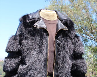 90s Black Pleather Faux Fur Mar New York Jacket Medium Vintage 90s Marc New York