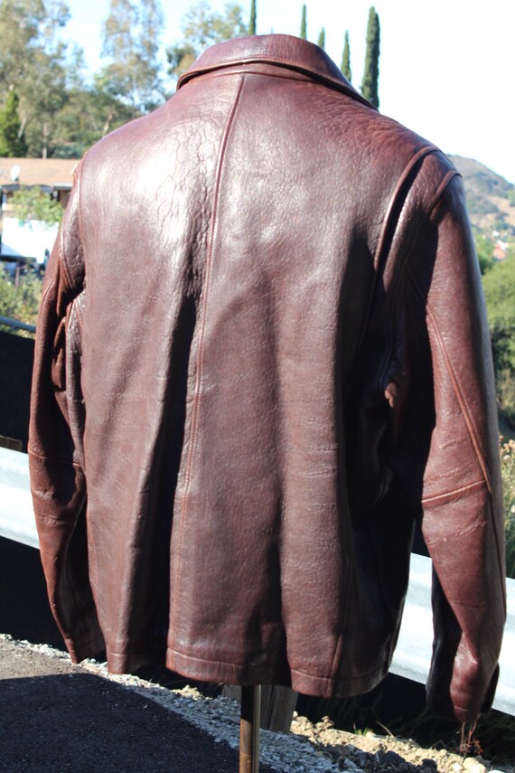 Vintage Dark Brown Leather Bomber Jacket XL (Vint… - image 4